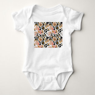 Floral, animal print, seamless pattern. baby bodysuit
