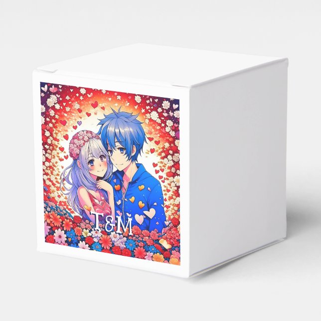 Floral Anime Themed Personalized Wedding Favor Box (Front Side)