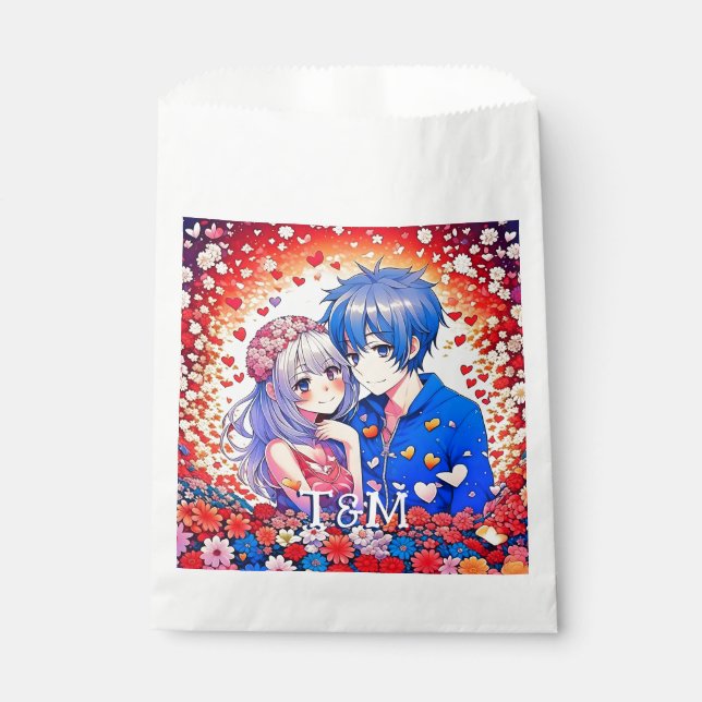 Floral Anime Themed Personalized Wedding Favour Bag (Front)