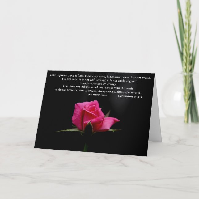 Floral Anniversary Pink Rose Corinthian Verse Love Card (Front)