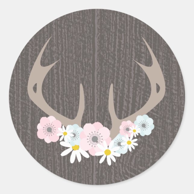 Floral Antlers + Barn Wood Sticker (Front)