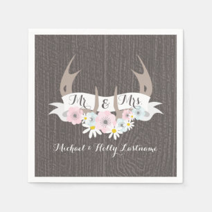 Floral Antlers + Barn Wood Wedding Napkin