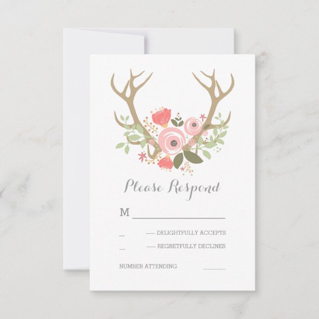 Floral Antlers Boho Wedding RSVP (Devant)