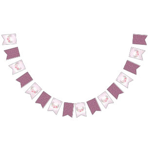 Floral Antlers Pink Party Garland Birthday Decor Bunting Flags