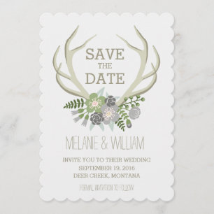 FLORAL ANTLERS RUSTIC SAVE THE DATE