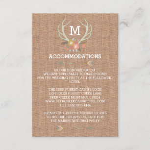 FLORAL ANTLERS   RUSTIC WEDDING ACCOMMODATION CARD