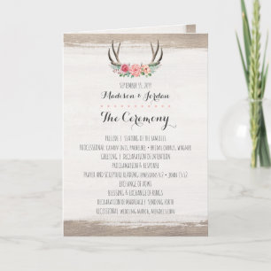 Floral Antlers Rustic Wedding Program Schedule