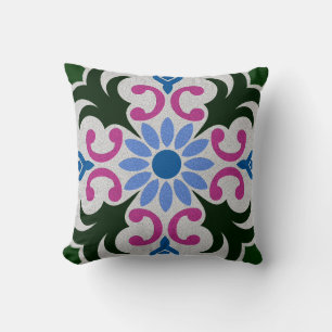 Floral Arabesc Moroccan Big With Tile Patern 6 Throw Pillow