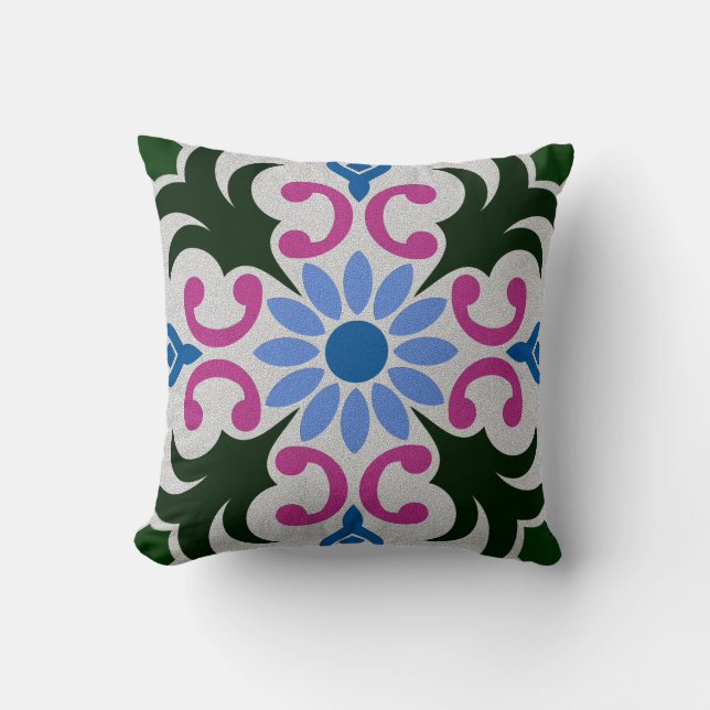 Floral Arabesc Moroccan Big With Tile Patern 6 Throw Pillow (Front)