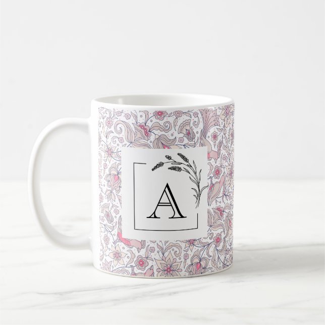 Floral Arabesque Monogram Classic Mug (Left)