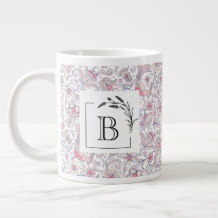 Floral Arabesque Monogram Jumbo Mug, Wedding Favor Large Coffee Mug