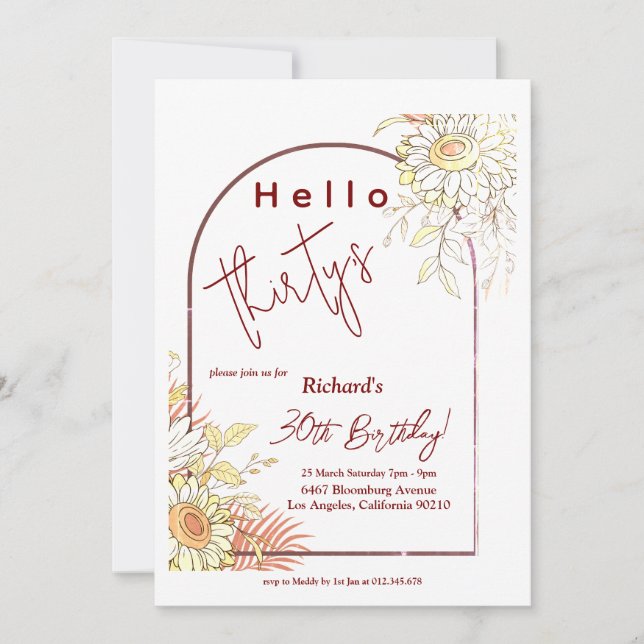 Floral Arch 30th Birthday Invitation (Front)