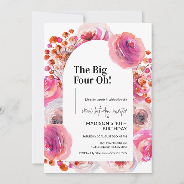 Floral Arch 40th Birthday Invitation for Women (Front)