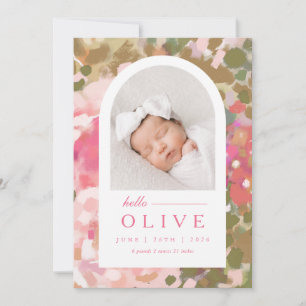 Floral Arch Baby Girl Birth Announcement