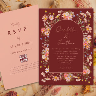 Floral Arch Burnt Orange Terracotta Fall Wedding Invitation