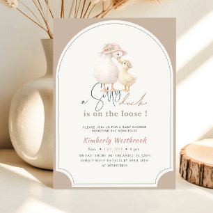Floral Arch Cute Goose Duck Baby Shower Invitation