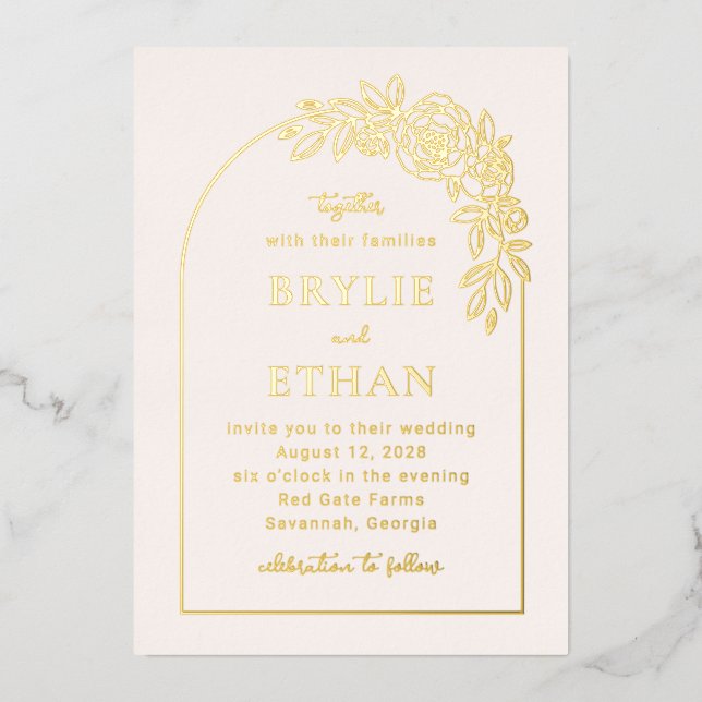 Floral Arch FOIL Photo Wedding Invitation (Front)
