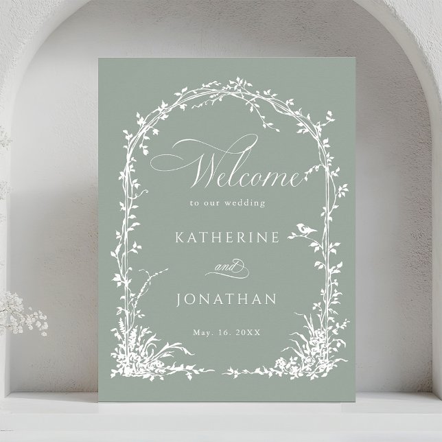 Floral Arch Garden Wedding Sage Green Welcome  Poster (Creator Uploaded)