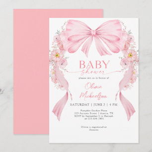 Floral Arch Girl Ribbon Bow Coquette Baby Shower Invitation