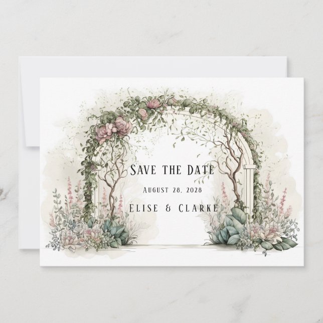 Floral Arch Greenery Wedding Save The Date Invitation (Front)
