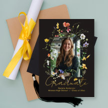 Floral Arch Photo Graduate Gold Foil Announcement