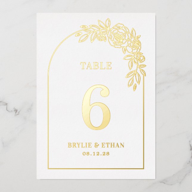 Floral Arch REAL FOIL Table Number Card (Front)
