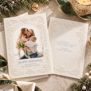 Floral Arch Vintage Baroque Embossed Style Photo Holiday Card