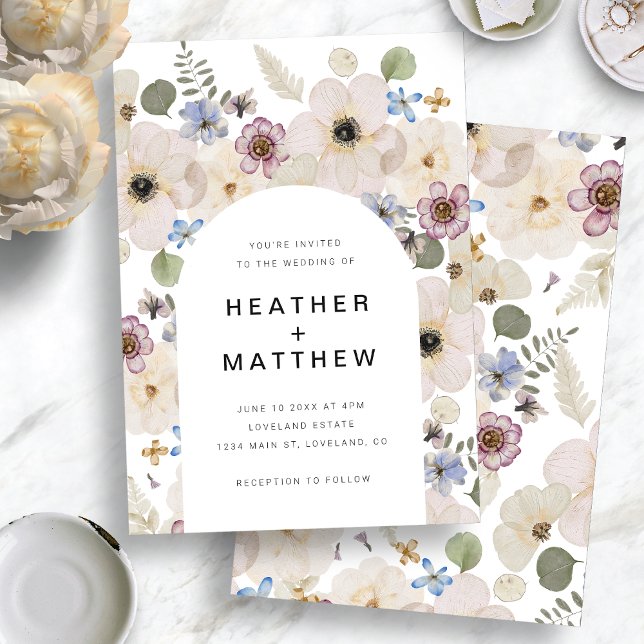 Floral Arch Wedding Invitation (Boho Modern Floral Watercolor Arch Wedding Invitation by Painted Paperie
)