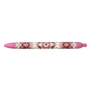 Floral argyle Valentine's day Black Ink Pen