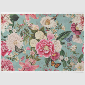floral arrangement peonies on aqua fabric tissue paper