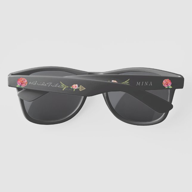 Floral Arrow Dimond Bride Tribe Name or Monogram Sunglasses (Back)