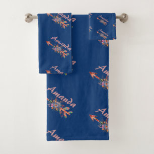 Floral arrows personalized  bath towel set
