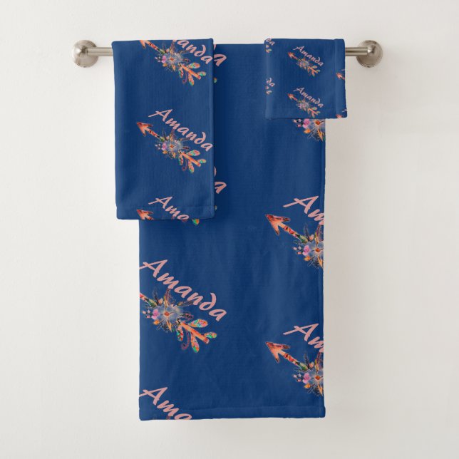 Floral arrows personalized  bath towel set (Insitu)