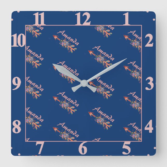 Floral arrows personalized square wall clock (Front)
