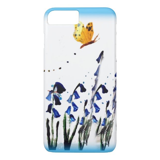 Floral Art Butterfly flying above Bluebells Case-Mate iPhone Case (Back)