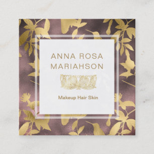 *~* Floral Art Deco Gold Bird Pattern Square Business Card
