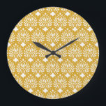 Floral Art Deco: Modern Damask Large Clock<br><div class="desc">Modern floral art deco seamless pattern. Vintage damask illustration with leaves. Decorative botanical background. Botanical Vintage Damask with Leaves. Ideal for Decorative Backgrounds. Art Deco Botanical Elegance: Vintage Leaves in Harmony. background, pattern, abstract, illustration, flower, texture, decor, fashion, vintage, leaf, floral, retro, line, seamless, wave, luxury, cute, fabric, ornament, modern...</div>