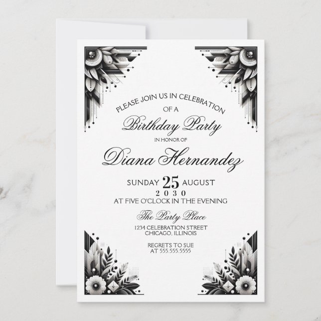 Floral Art Deco Party Invite (Front)
