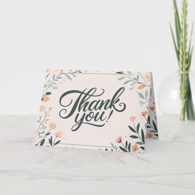 Floral Art Deco Retro Wedding Thank You Card (Front)