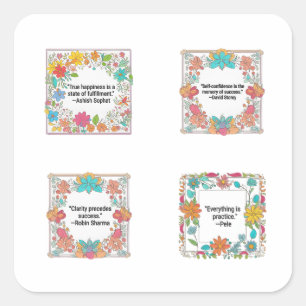 Floral Art Design 4 Pack Motivational Quotes Stic Square Sticker