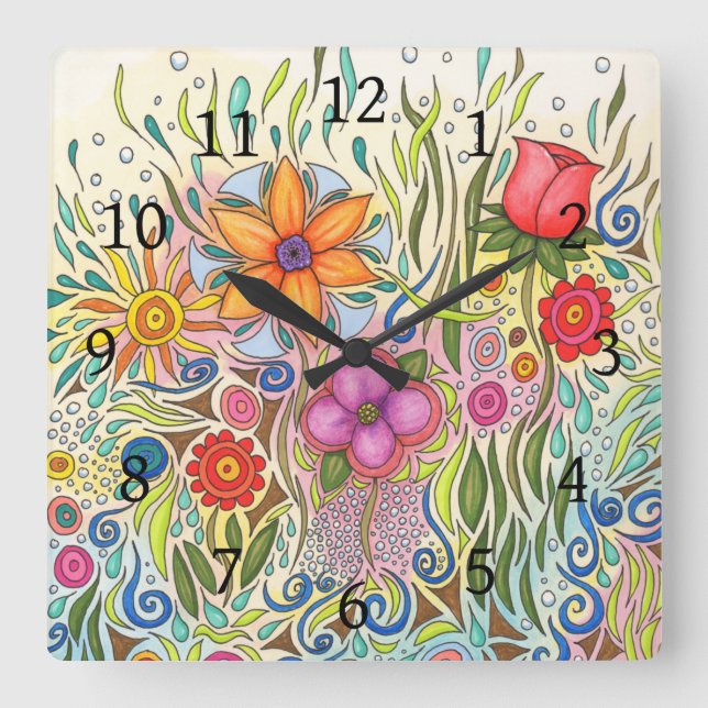 Floral Art Design Flower 12 Square Wall Clock (Front)
