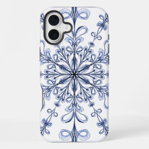 Floral Art Nouveau Cornflower Blue Design on White iPhone 16 Plus Case