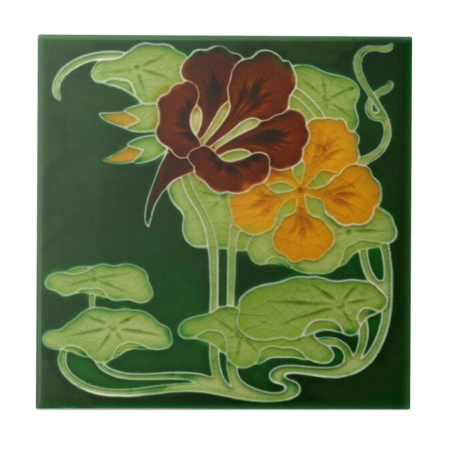 Floral Art Nouveau Olivant c 1900 Reproduction Tile (Front)