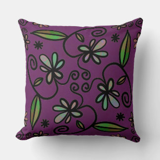 Floral Art on Purple Throw Pillow