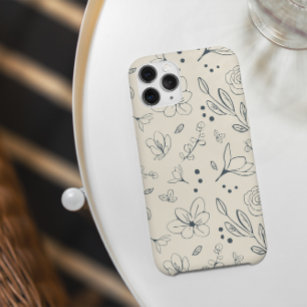 Floral Art Pattern Charcoal Cream Unique iPhone 15 Case