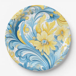Floral art pattern paper plate