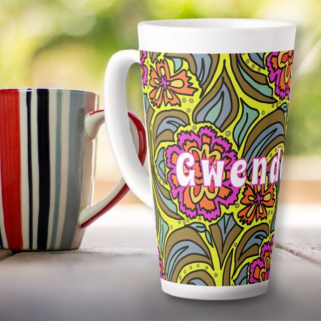 Floral Art Pattern Personalized Tall Latte Mug (Creator Uploaded)