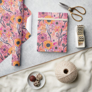 Floral Art Print – Playful Abstract Flowers & Vine Wrapping Paper