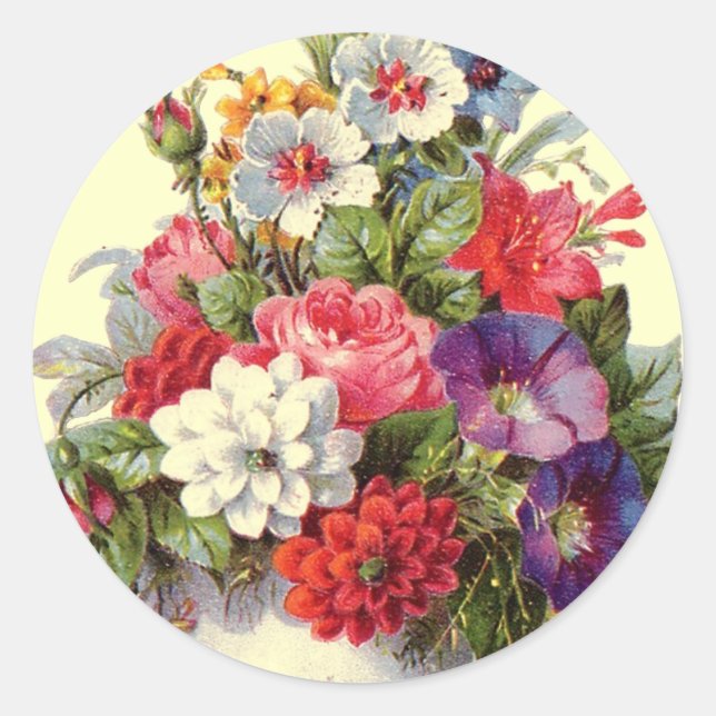 Floral Art Round Sticker (Front)