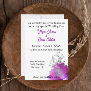 Floral Artistic Boho Watercolor Purple Wedding  Invitation